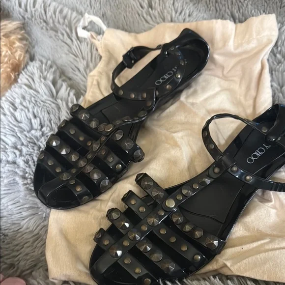 Jimmy Choo Black Strappy Sandals with Studs